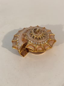 Vintage  Enamel rhinestone sea shell trinket box