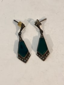 Vintage Sterling Silver marcasite green Earrings