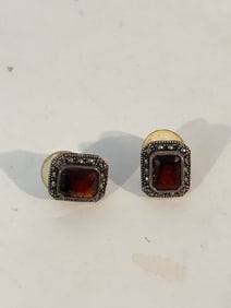 Vintage Sterling Silver Amethyst Marcasite post Earrings
