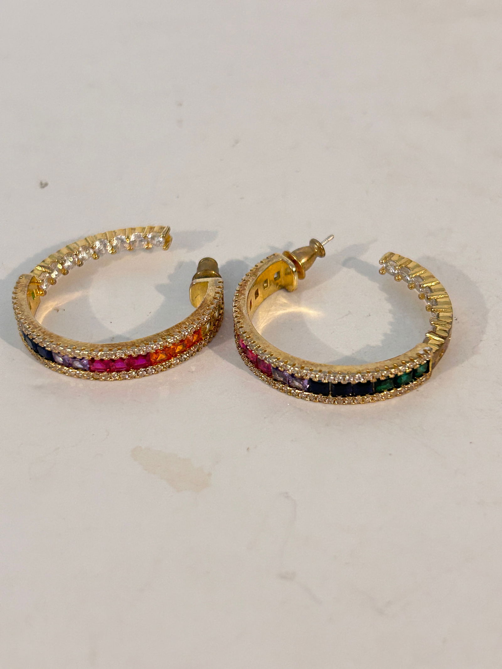 Vintage Sterling Silver Multi Gemstone hoop Earrings (1 of 6)