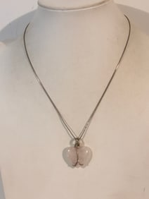 Vintage Sterling Silver Pink Jadeite heart pendant Necklace 17"
