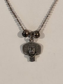 Vintage Sterling Silver Basketball hoop pendant Necklace 22"