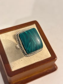 Vintage Sterling Silver Navajo Malachite Ring Size 6