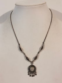 Vintage Sterling Silver Thailand marcasite pendant Necklace 18"
