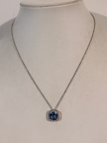 Vintage Sterling Silver tested Topaz pendant Necklace 18"