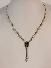 Vintage Sterling Silver freshwater pearl Tourmaline Necklace