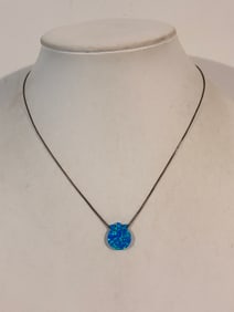 Vintage Sterling Silver Blue Opal Necklace 15"