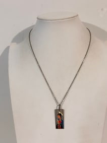vintage old hand made silver 800 necklace with blessed Virgin Mary 20"