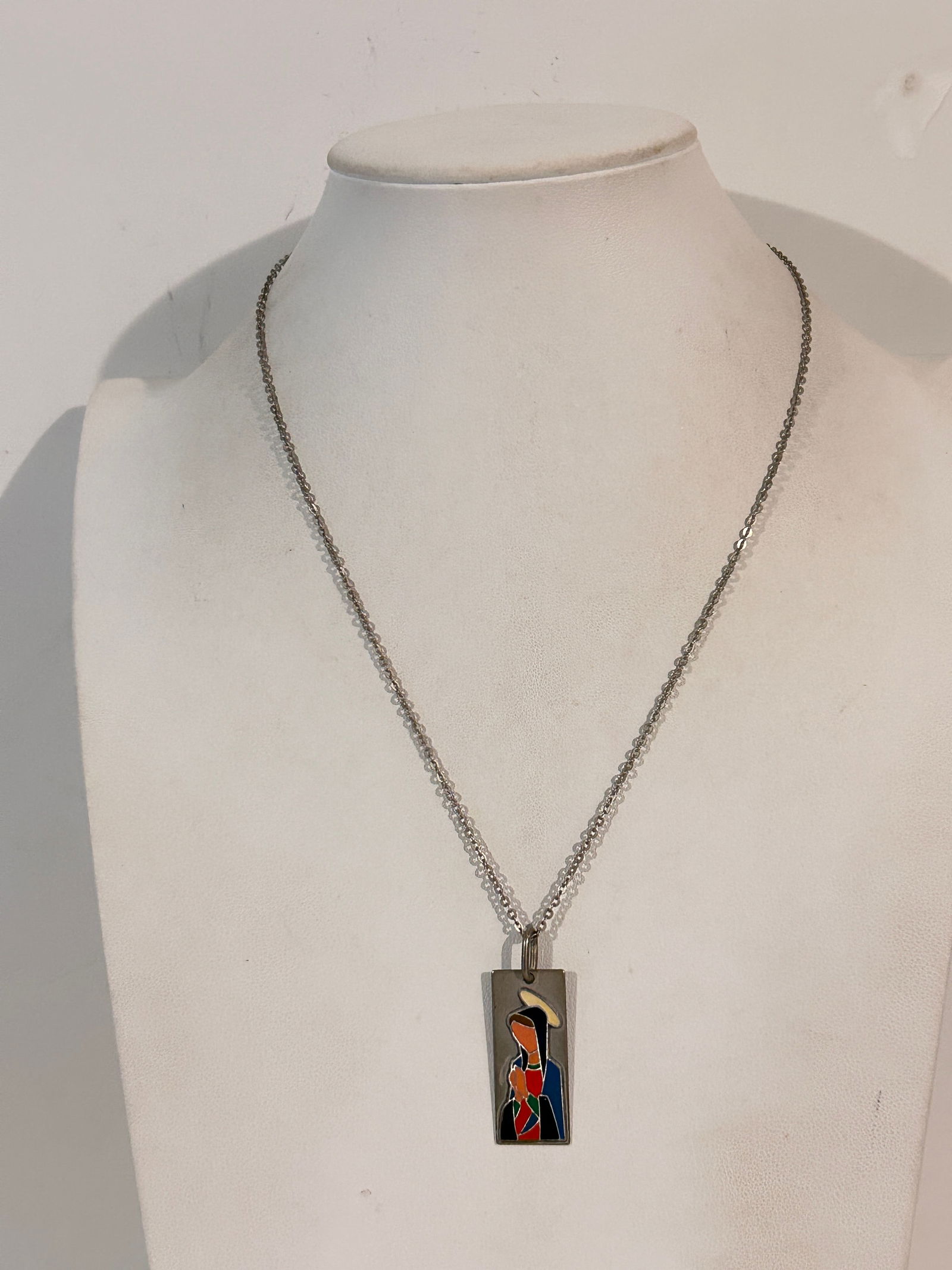 vintage old hand made silver 800 necklace with blessed Virgin Mary 20" (1 of 5)