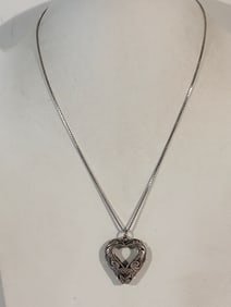 Sterling Silver 925 S Scrolled Filigree Open Heart Pendant Necklace, 20"