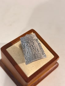 Vintage Egyptian Revival, Oxidized Sterling Silver Ring Sz 9