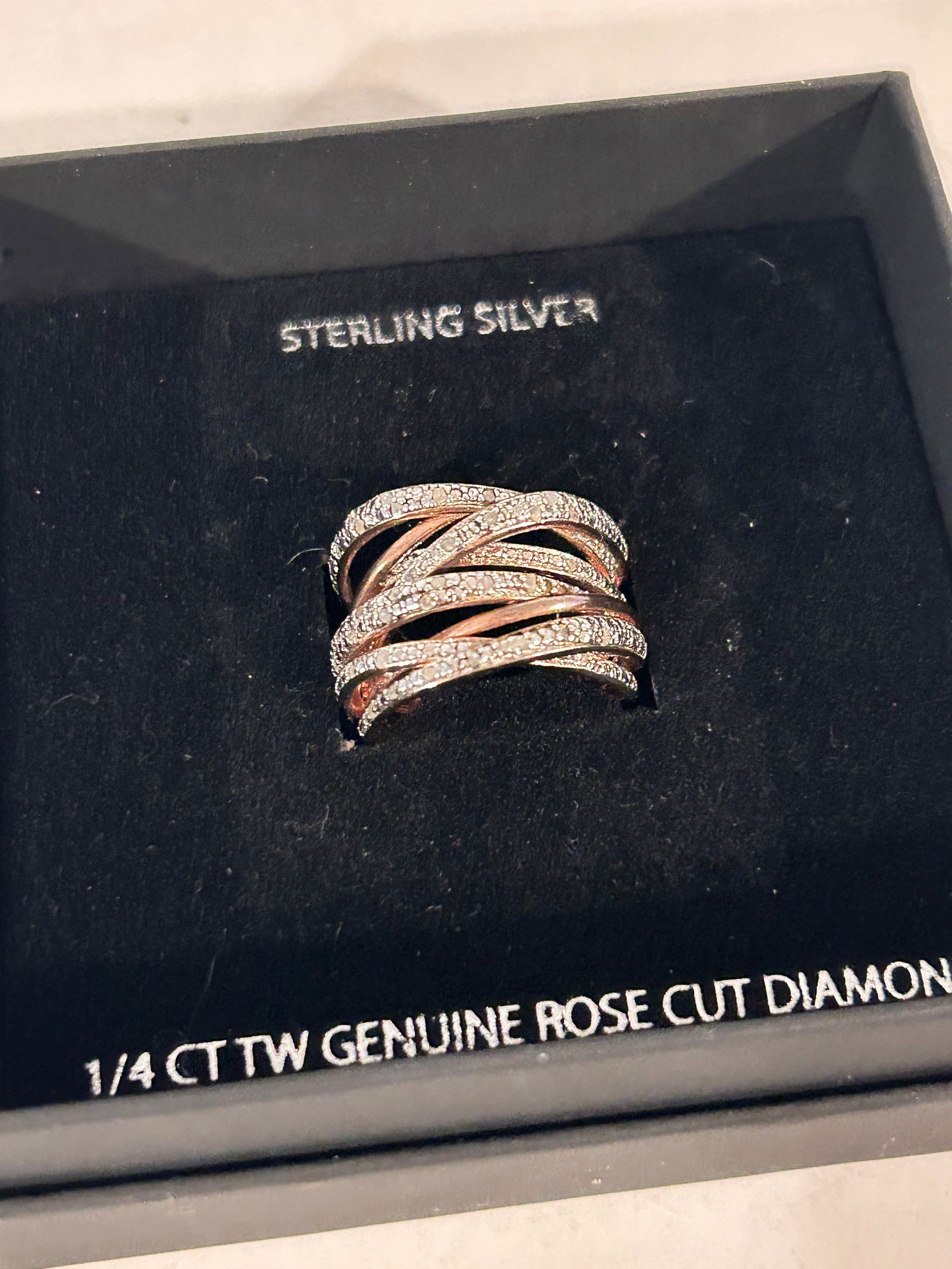 Vintage Sterling Silver 1/4 CT Genuine Rose Cut Diamond Ring Sz 7 (1 of 4)