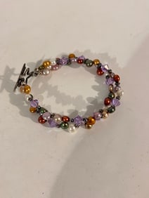 Vintage  Sterling Silver Swarovski Crystal bead Bracelet 7"