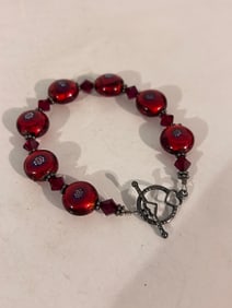 Vintage  Sterling Silver Swarovski Murano bead Bracelet 7"