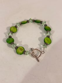 Vintage  Sterling Silver Swarovski Crystal green bead Bracelet 7"