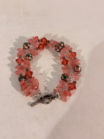 Vintage  Sterling Silver Swarovski Crystal Cloisonne Bracelet 7"