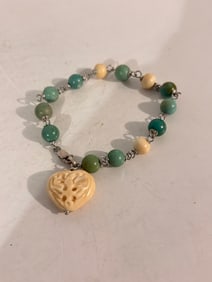 Vintage  Sterling Silver bead heart Bracelet 7"