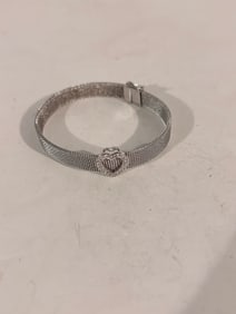 Vintage  Sterling Silver Heart Mesh Bracelet 7"