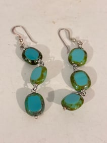 Vintage  Sterling Silver green glass Earrings