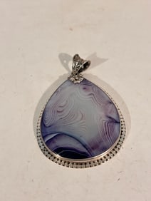 Vintage  large Amethyst tested Sterling Silver Pendant 3"