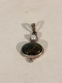 Vintage  Sterling Silver Gemstone Pendant 2"