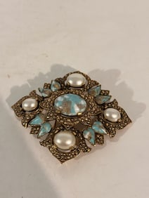 Sarah Coventry Faux Turquoise Brooch Signed