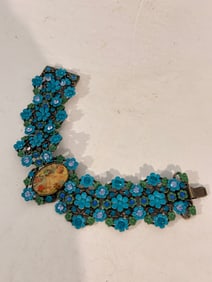 Michal Negrin Style Multicolored Rhinestone Floral Bracelet 7"