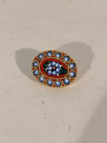 Vintage Goldtone italian mosaic Brooch