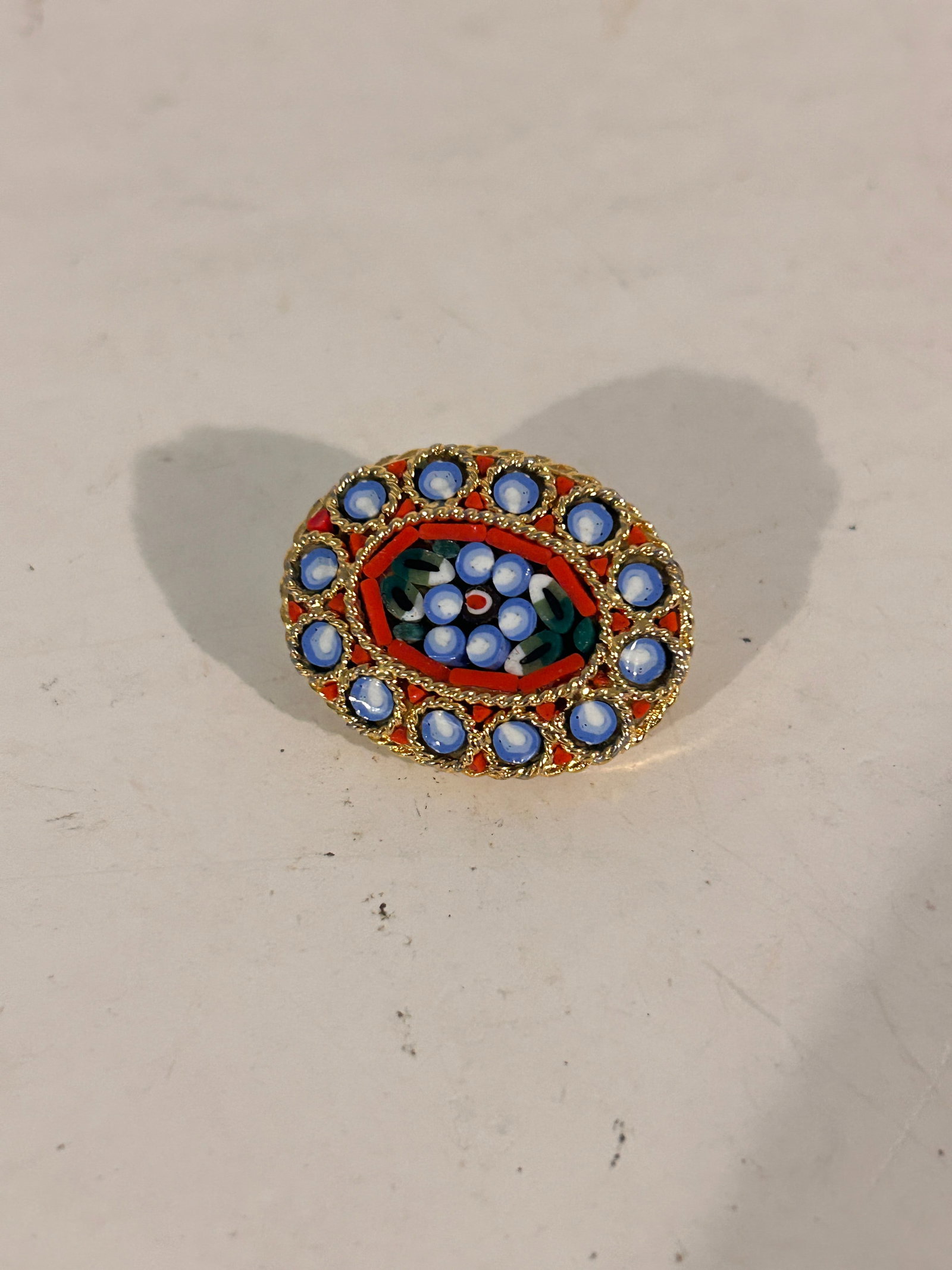 Vintage Goldtone italian mosaic Brooch: Vintage Goldtone italian mosaic Brooch Please view all photos as they are part of the description and condition of this Item, Feel free to contact me with questions or picture requests! Used Item AS I