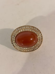 Vintage Carnelian Scarf Brooch Rhinestones
