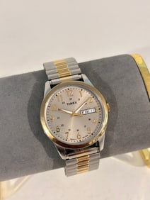 Timex Quartz Two-Tone Men’s Dress Watch Gold Dial Date Stainless Steel working