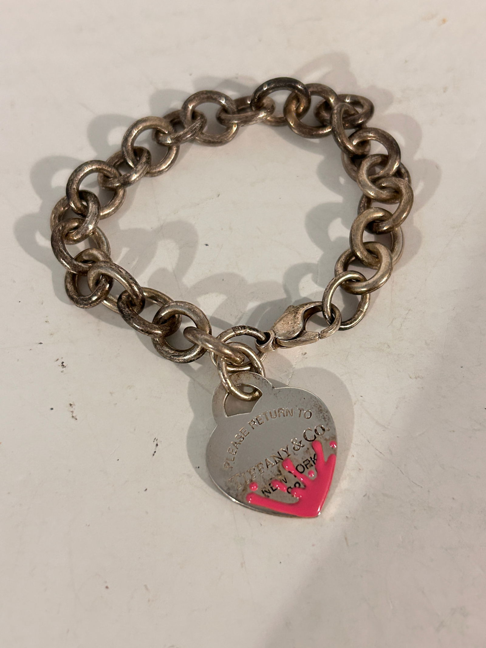 Sterling Silver Pink Splash Return To Tiffany Bracelet Size 7" (1 of 5)