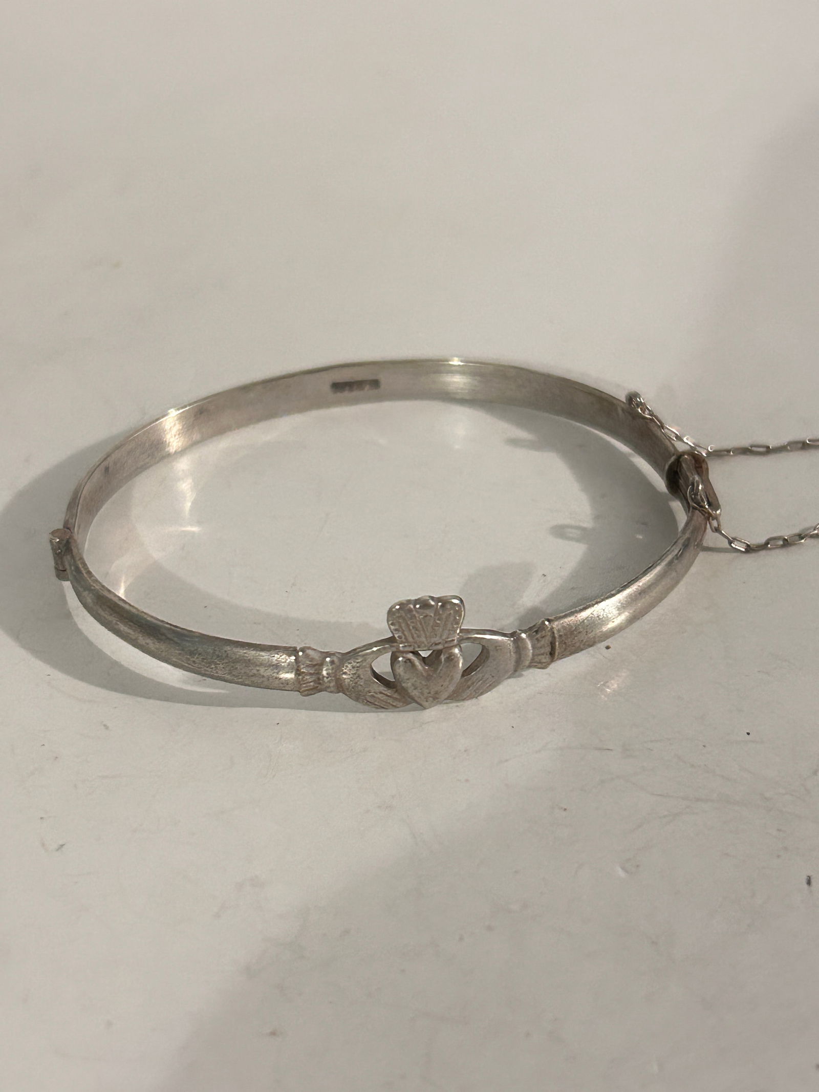 Claddagh Bangle Bracelet in Sterling Silver 7" signed J.B (1 of 5)