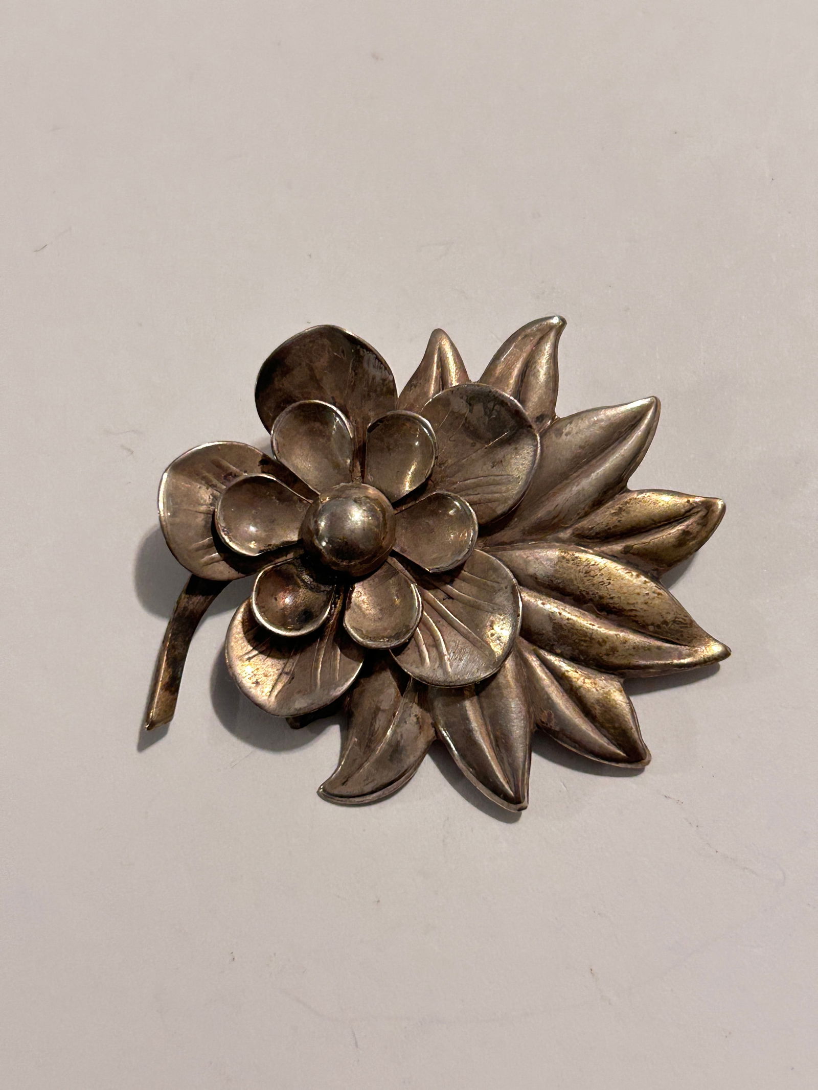 Vintage Sterling Silver Modernist Floral Brooch 2 3/8" (1 of 4)