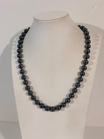 Vintage Hematite/black bead heavy Necklace 23"