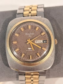 Vintage 1975 Bulova 23 Automatic Date Stainless Steel Two Tone working
