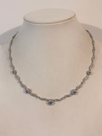 Vintage Sterling Silver blue stone Necklace 17"