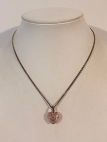 Vintage Sterling Silver heart pendant Necklace 16"