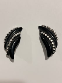 Vintage Fashion Rhinestone Black Enamel Earrings