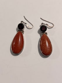 Red Sunstone Gemstone 925 Sterling Silver Earrings