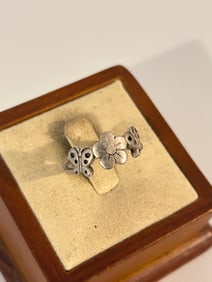 Vintage Sterling Silver Modernist butterfly flower Ring SZ 7
