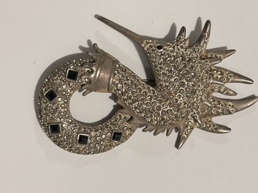 Vintage Large Seahorse Marcasite Brooch 4 1/2"
