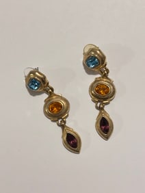Vintage Goldtone Rhinestone Fashion Earrings