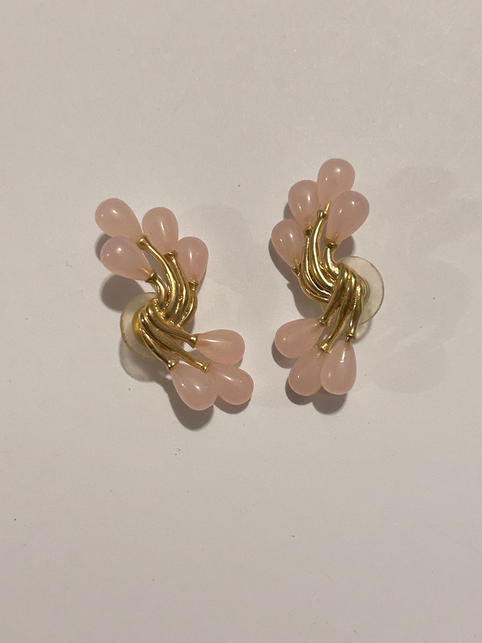 Vintage Signed Trifari Earrings Pink Jelly Belly Fashion Earrings (1 of 3)