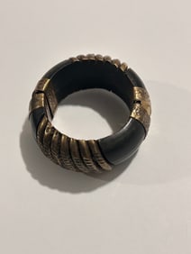 Vintage India Horn and Brass Bangle Bracelet hinged 7"