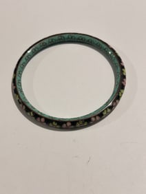 Vintage Natural Stone Inlay Cloisonné Slip On Bangle Bracelet Medium Size 7"