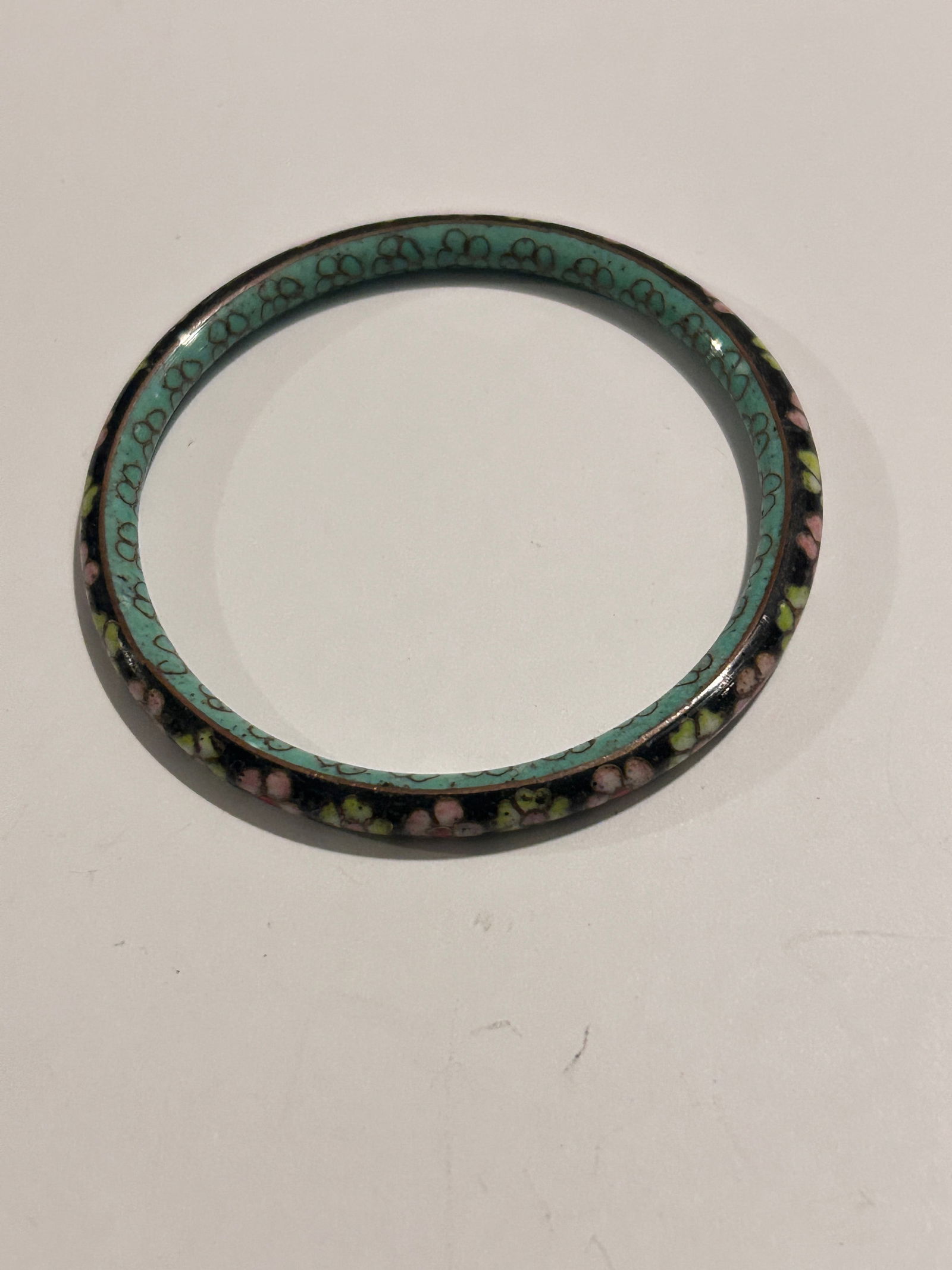 Vintage Natural Stone Inlay Cloisonné Slip On Bangle Bracelet Medium Size 7" (1 of 5)