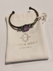 Loren Hope Purple Crystal & Rhinestone Cuff Brass Bracelet 7"