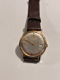 Bulova Manual Wind Watch 11ALD Date 10k RGP Gold Bezel 32mm Runs Well