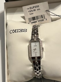 Seiko SUP233 Women's Stainless Steel Diamond Solar Watch New In Box W/ Warranty